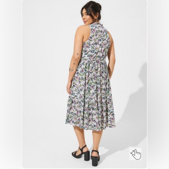 Midi Wash Gauze Chessie Linework Floral Tiered Dress - Picture 2 of 8